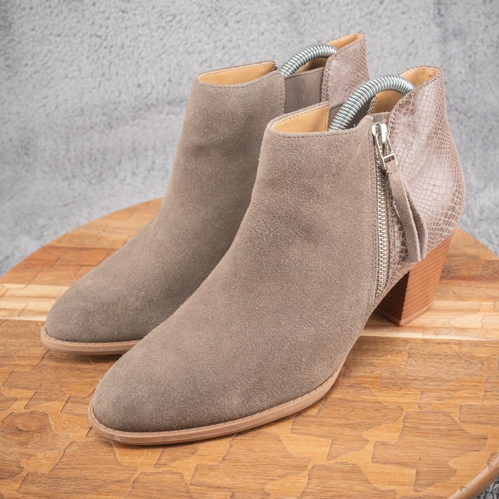 Vionic Womens Anne Boot Size 9‎ Tan Suede Python Bootie Block Heel Arch Support - Picture 3 of 8